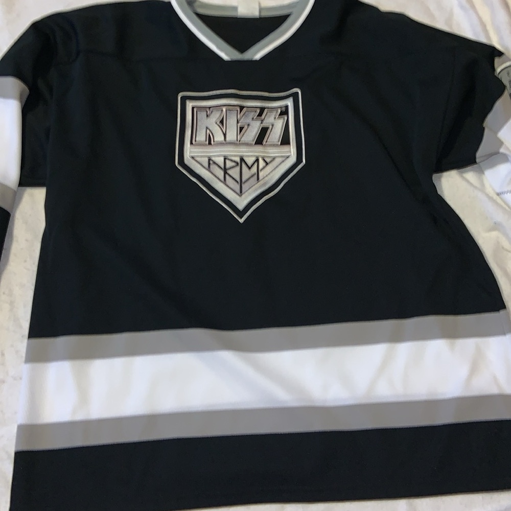 Kiss Army 2003 destroyer hockey jersey, black, gray white size large super rare